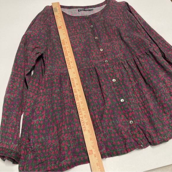 Gudrun Sjoden Ottillia Blouse Button Down Tunic Top Green Red Petals XL - Picture 14 of 15